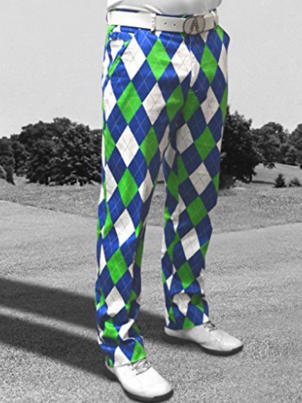Royal & Awesome Men's Golf Pants 40 x 34 cotton argyle blue green